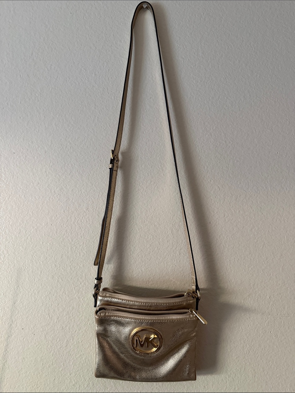 Michael Kors Metallic Gold Crossbody Pouch with MK Logo